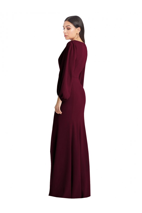 Cheap Long Puff Sleeve V-Neck Trumpet Bridesmaid Maxi Dress UK