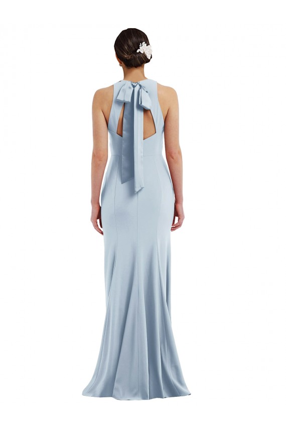 Cheap Cutout Open Back Halter Maxi Formal Crepe Bridesmaid Dress / Prom Dress with Scarf Tie UK