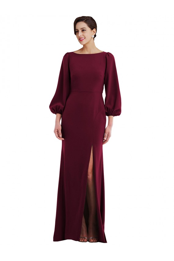 Cheap Bishop Sleeve Open Back Trumpet Formal Crepe Bridesmaid Dress / Prom Dress with Scarf Tie UK