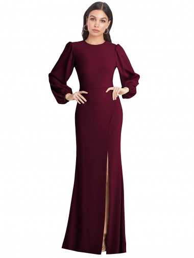 Cheap Puff Sleeves Long Maxi Briddesmaid Dress with Cutout Tie Back UK