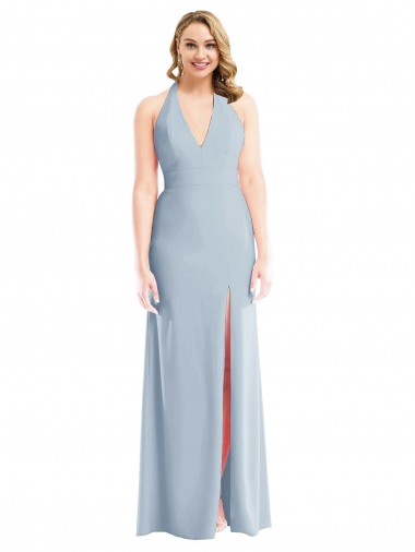 Cheap Plunge Neck Halter Backless Trumpet Bridesmaid Dress / Prom Dress with Front Slit UK