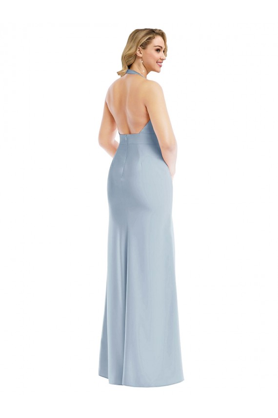 Cheap Plunge Neck Halter Backless Trumpet Bridesmaid Dress / Prom Dress with Front Slit UK