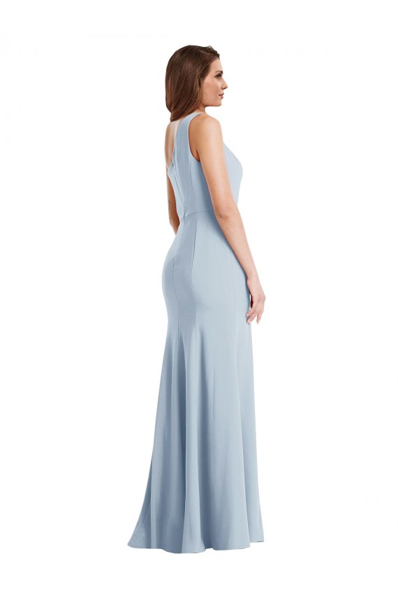 Cheap Bold One Shoulder Trumpet Maxi Formal Crepe Bridesmaid Dress / Prom Dress UK