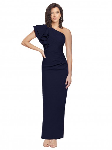Cheap Ruched Floor Length Long Formal Crepe Bridesmaid Dress / Prom Dress with Shoulder Ruffles UK
