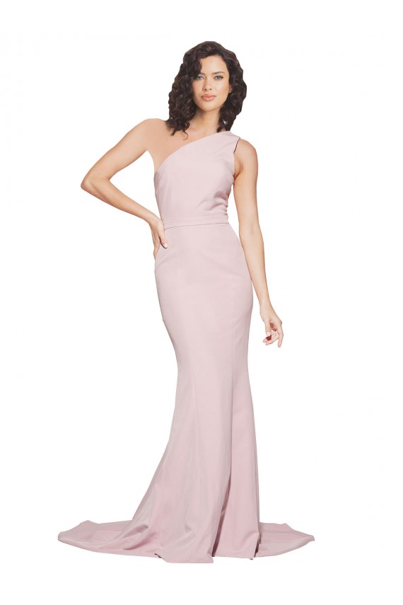 Cheap Long Sweep Train One Shoulder Crepe Bridesmaid Dress / Prom Dress with Side Leg Split UK