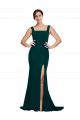 Cheap Fitted Square Neck Long Crepe Bridesmaid Dress / Prom Dress with Train and Side Split UK