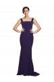 Cheap Square Neck Long Sweep Train Crepe Bridesmaid Dress / Prom Dress with Thick Straps UK