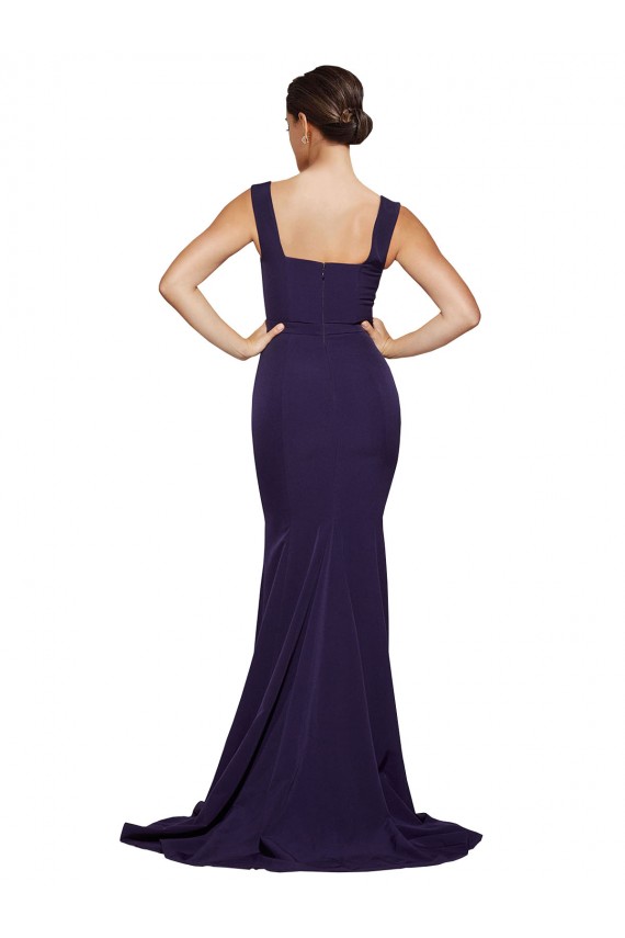 Cheap Square Neck Long Sweep Train Crepe Bridesmaid Dress / Prom Dress with Thick Straps UK