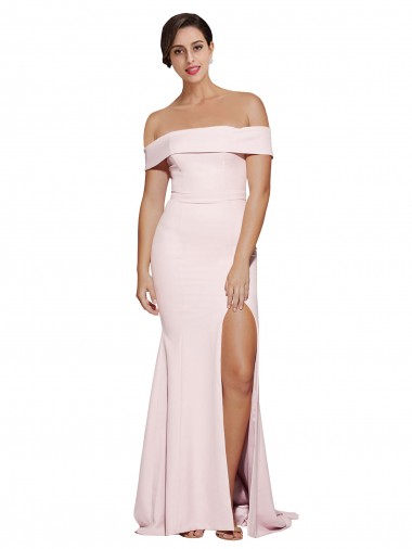 Cheap Off Shoulder Long Formal Crepe Bridesmaid Dress / Prom Dress with Straight Neckline and Side Split UK