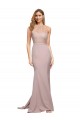 Cheap Long Sweetheart Formal Crepe Bridesmaid Dress / Prom Dress with High Neck Illusion Tulle Details UK