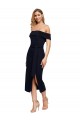 Cheap Fitted Short Cocktail Midi Length Off the Shoulder Formal Crepe Bridesmaid Dress / Prom Dress with Side Split and Waist Tie UK