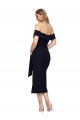 Cheap Fitted Short Cocktail Midi Length Off the Shoulder Formal Crepe Bridesmaid Dress / Prom Dress with Side Split and Waist Tie UK