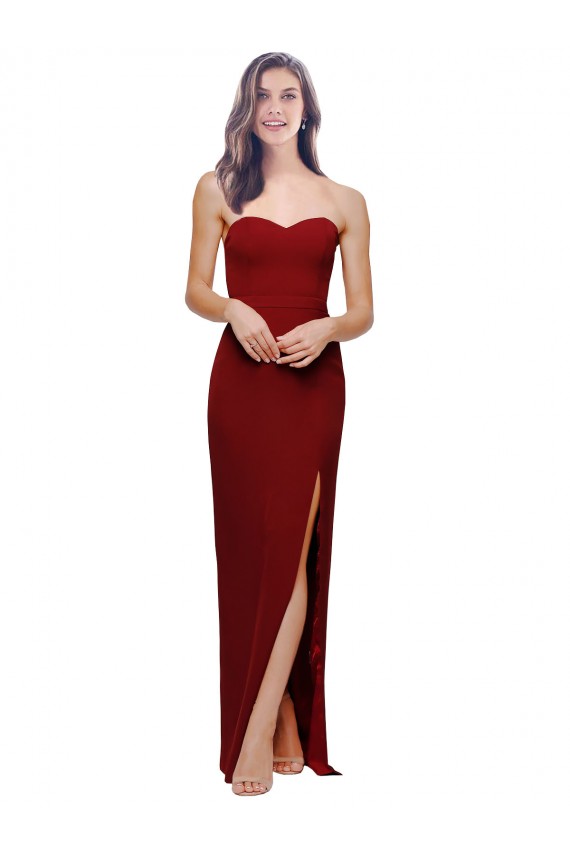Cheap Straight Pencil Skirt Long Sweetheart Formal Crepe Bridesmaid Dress / Prom Dress with High Side Split UK