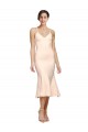 Cheap Midi Cocktail Length V-Neckline Crepe Bridesmaid Dress / Prom Dress with Thin Straps and Fulted Skirt UK