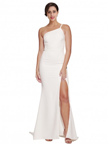 Cheap Long Sweep Train Crepe Bridesmaid Dress / Prom Dress with Side Split and One Strap UK