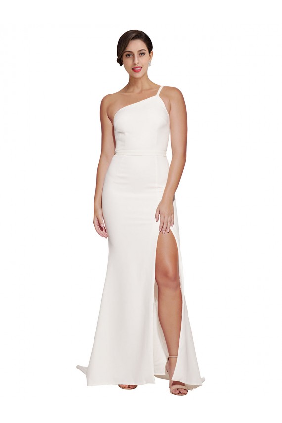 Cheap Long Sweep Train Crepe Bridesmaid Dress / Prom Dress with Side Split and One Strap UK