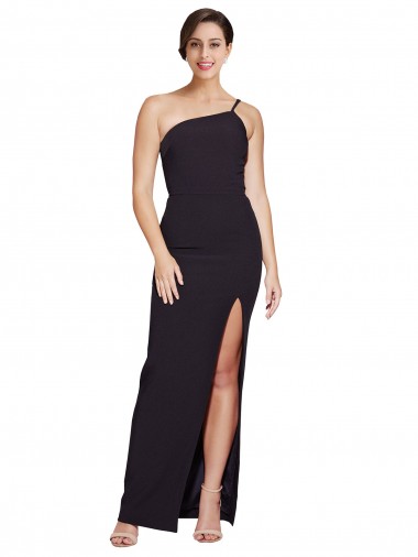 Cheap Long Floor Length Formal Crepe Bridesmaid Dress / Prom Dress with Side Split and One Strap UK