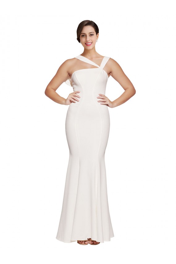 Cheap Full Length Square Neck Formal Crepe Bridesmaid Dress / Prom Dress with Asymmetrical Straps and Bow Back UK