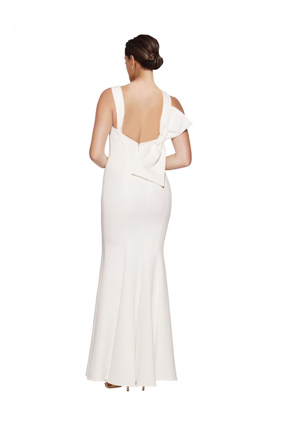 Cheap Full Length Square Neck Formal Crepe Bridesmaid Dress / Prom Dress with Asymmetrical Straps and Bow Back UK