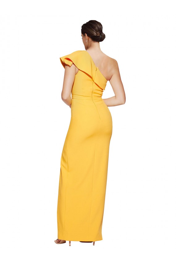 Cheap One Shoulder Floor Length Formal Crepe Bridesmaid Dress / Prom Dress with Thigh High Split UK