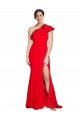 Cheap One Shoulder Long Sweep Train Crepe Bridesmaid Dress / Prom Dress with Thigh High Split UK