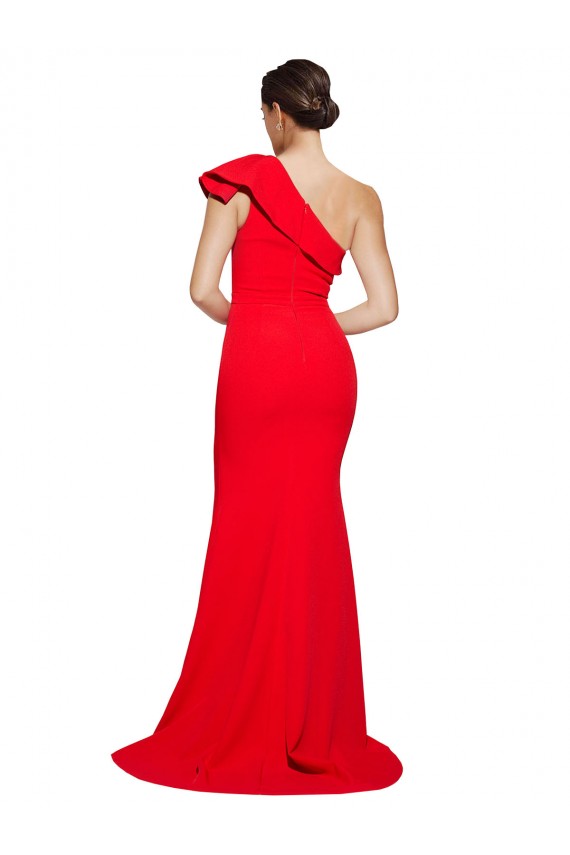Cheap One Shoulder Long Sweep Train Crepe Bridesmaid Dress / Prom Dress with Thigh High Split UK