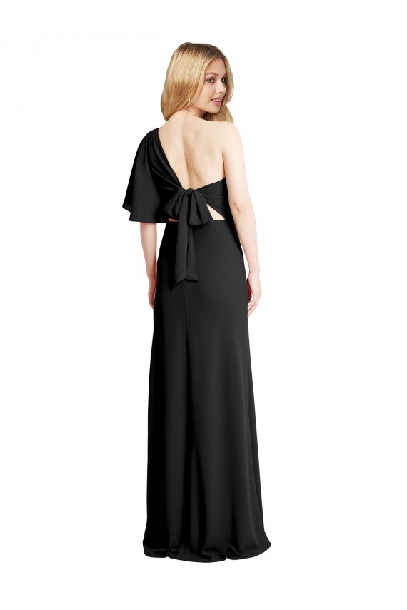 Cheap Pleated One Shoulder Flutter Sleeves Slim Formal Crepe Bridesmaid Dress / Prom Dress UK