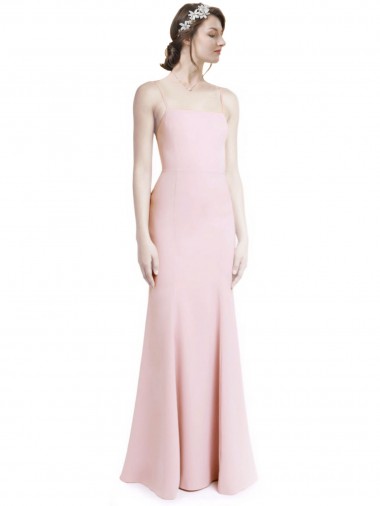 Cheap Square Neck Criss Cross Open Back Slim Crepe Bridesmaid Dress / Prom Dress with Spaghetti Straps UK