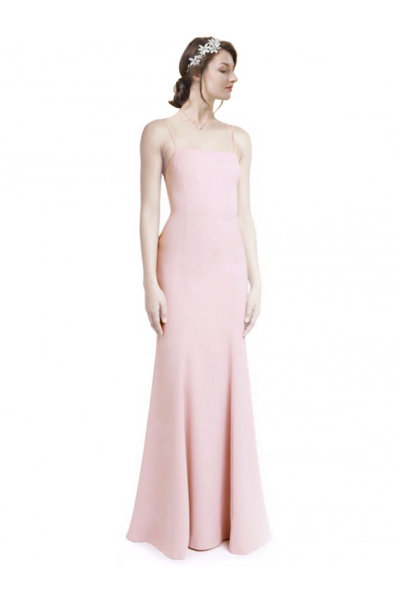 Cheap Square Neck Criss Cross Open Back Slim Crepe Bridesmaid Dress / Prom Dress with Spaghetti Straps UK
