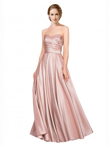 Cheap Long Plated Strapless Sweetheat Formal Stretch Satin Bridesmaid Dress / Prom Dress UK