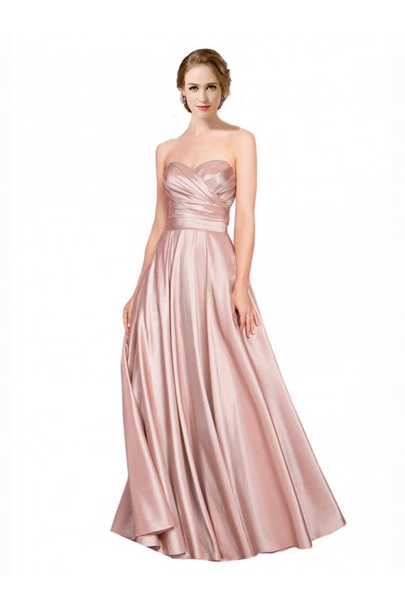 Cheap Long Plated Strapless Sweetheat Formal Stretch Satin Bridesmaid Dress / Prom Dress UK