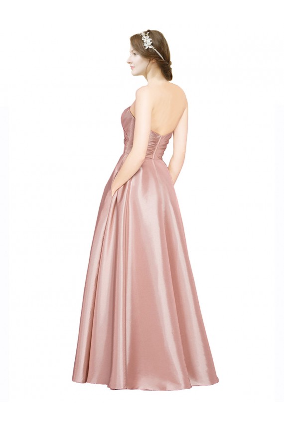 Cheap Long Plated Strapless Sweetheat Formal Stretch Satin Bridesmaid Dress / Prom Dress UK