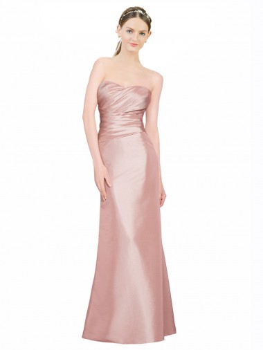 Cheap Long Strapless Formal Stretch Satin Bridesmaid Dress / Prom Dress with Pleats and Low Back UK