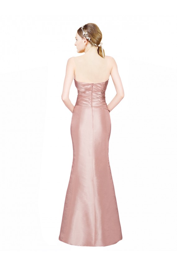 Cheap Long Strapless Formal Stretch Satin Bridesmaid Dress / Prom Dress with Pleats and Low Back UK