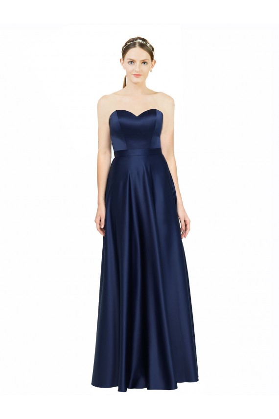 Cheap Floor Length Sweetheart Neckline Formal Stretch Satin Bridesmaid Dress with Belt UK