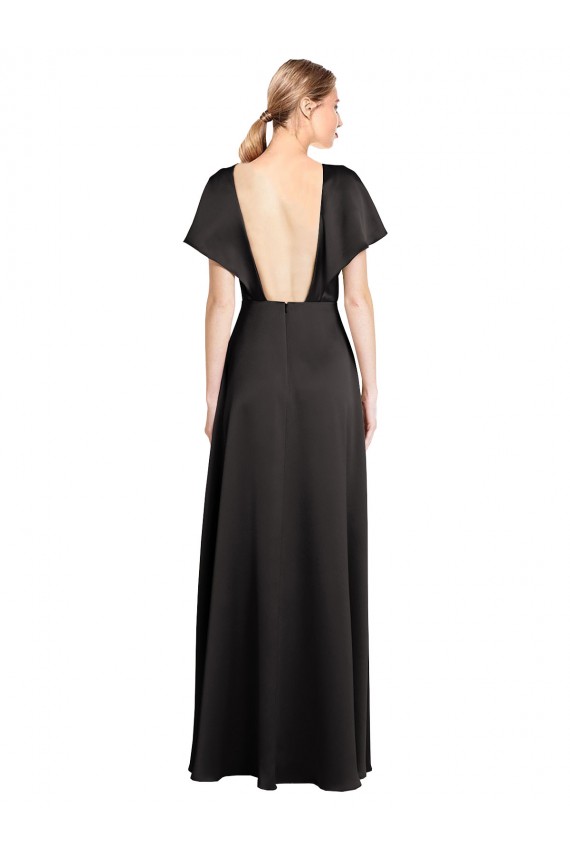 Cheap Cap Sleeves Open Back Long Formal Stretch Satin Bridesmaid Dress / Prom Dress UK