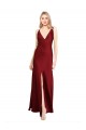 Cheap Floor Length Deep V-Back Formal Stretch Satin Bridesmaid Dress / Prom Dress with Front Slit UK