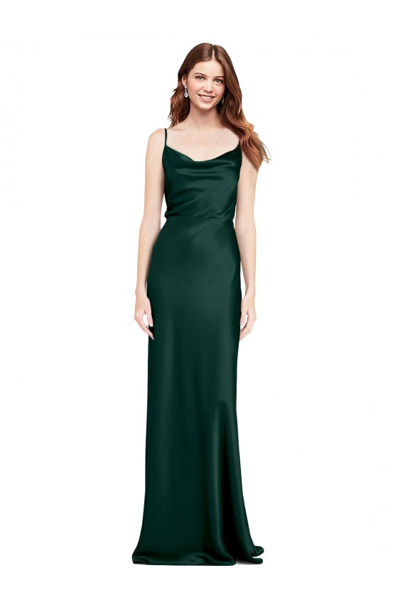 Cheap Fitted Cowl Neck Long Formal Stretch Satin Slip Bridesmaid Dress / Prom Dress with V-Back UK