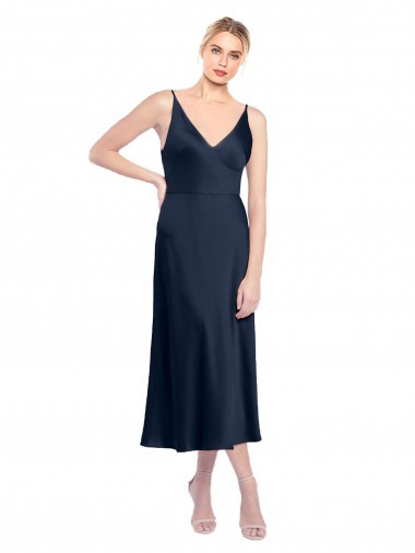 Cheap V-Neck Midi Length Short Cocktail Formal Stretch Satin Bridesmaid Dress / Prom Dress V-Back UK