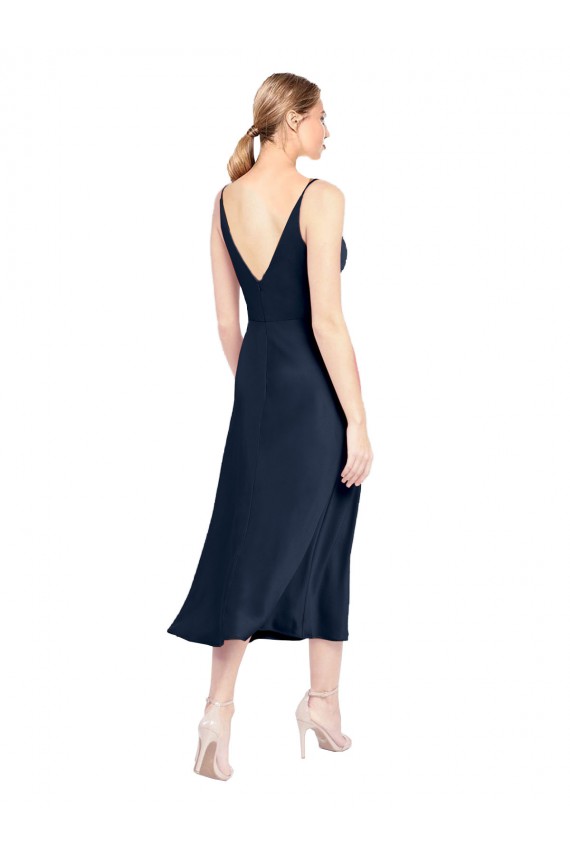Cheap V-Neck Midi Length Short Cocktail Formal Stretch Satin Bridesmaid Dress / Prom Dress V-Back UK
