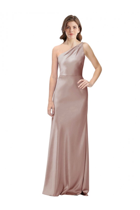 Cheap One Shoulder Black-Tie Floor Length Long Formal Stretch Satin Bridesmaid Dress / Prom Dress UK