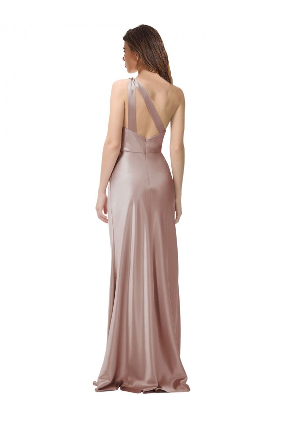 Cheap One Shoulder Black-Tie Floor Length Long Formal Stretch Satin Bridesmaid Dress / Prom Dress UK