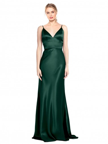 Cheap High V-Neck Long Full Length Sheath Formal Stretch Satin Bridesmaid Dress / Prom Dress UK