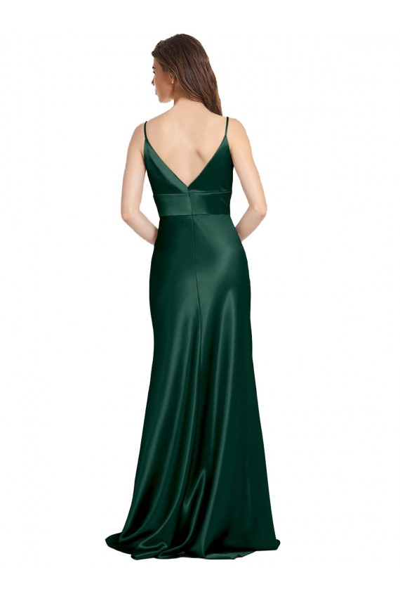 Cheap High V-Neck Long Full Length Sheath Formal Stretch Satin Bridesmaid Dress / Prom Dress UK