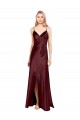 Cheap Sleek Spaghetti Straps V-Neck Formal Stretch Satin Bridesmaid Dress / Prom Dress with Center Front Slit UK