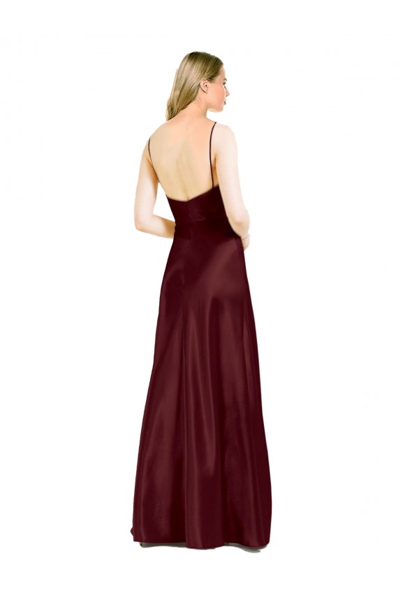 Cheap Sleek Spaghetti Straps V-Neck Formal Stretch Satin Bridesmaid Dress / Prom Dress with Center Front Slit UK