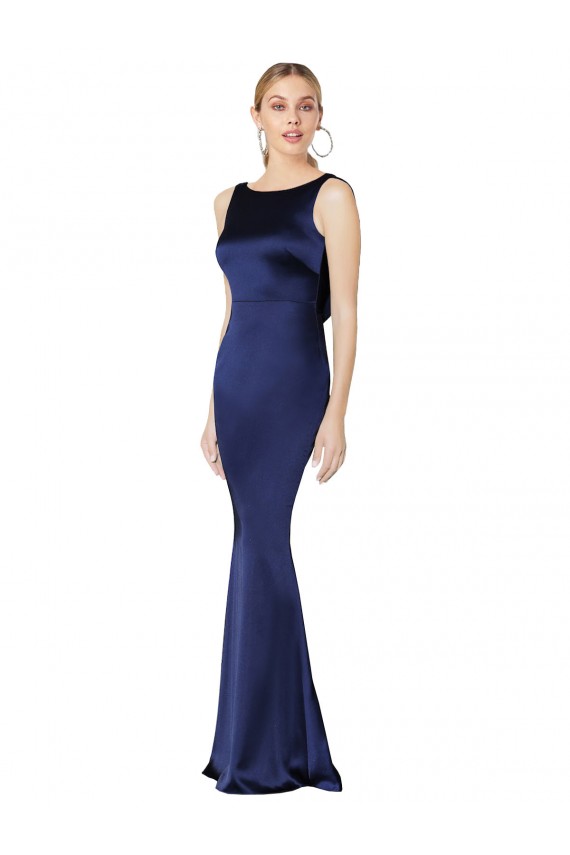 Cheap Sheath High Neck Formal Stretch Satin Bridesmaid Dress / Prom Dress Low Back UK