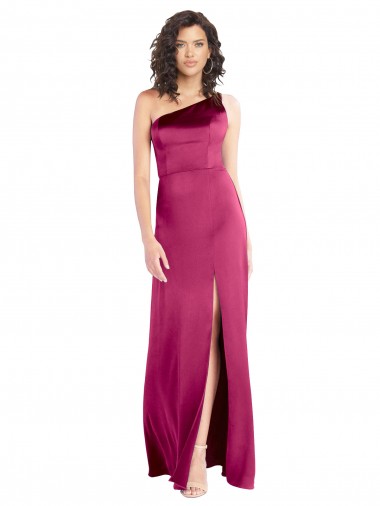 Cheap Sleek One Shoulder A-Line Long Formal Stretch Satin Bridesmaid Dress / Prom Dress with Spaghetti Straps Back UK