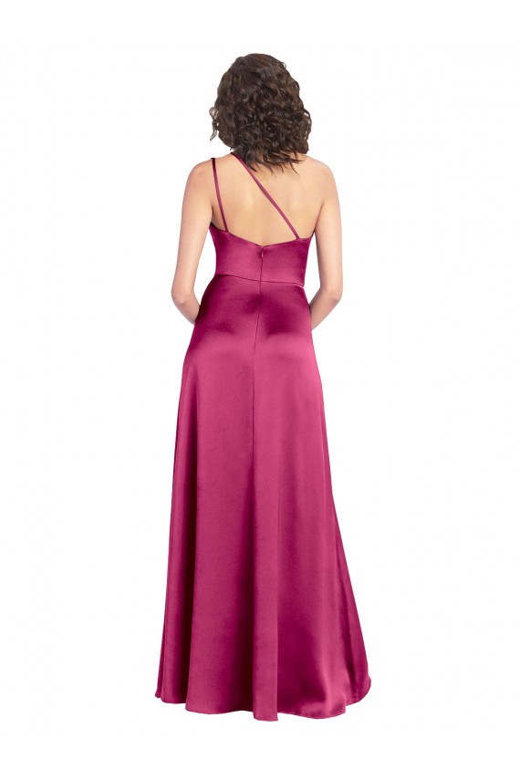 Cheap Sleek One Shoulder A-Line Long Formal Stretch Satin Bridesmaid Dress / Prom Dress with Spaghetti Straps Back UK