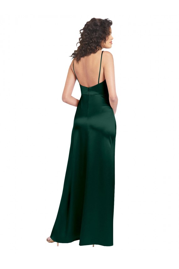 Cheap Long Slim Scoop Neck Formal Stretch Satin Bridesmaid Dress / Prom Dress with Open Back UK